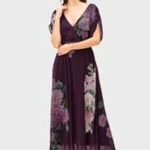 eShakti Wayward Fancies Women's 2X Floral Print Georgette Surplice Dress